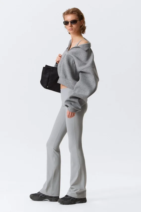 Folded Waist Flared Yoga Tights – Light Dusty Grey Folded Waist Flared Yoga Tights – Light Dusty Grey