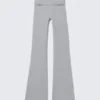 Folded Waist Flared Yoga Tights – Light Dusty Grey Folded Waist Flared Yoga Tights – Light Dusty Grey