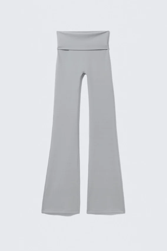 Folded Waist Flared Yoga Tights – Light Dusty Grey Folded Waist Flared Yoga Tights – Light Dusty Grey
