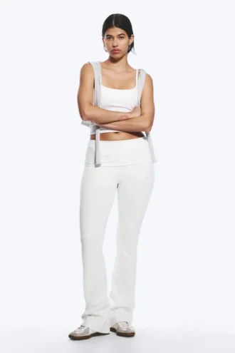 Folded Waist Flared Yoga Tights – White