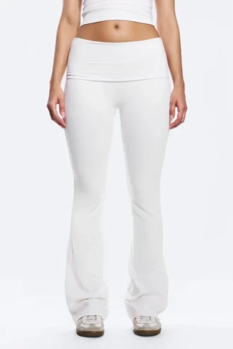 Folded Waist Flared Yoga Tights – White
