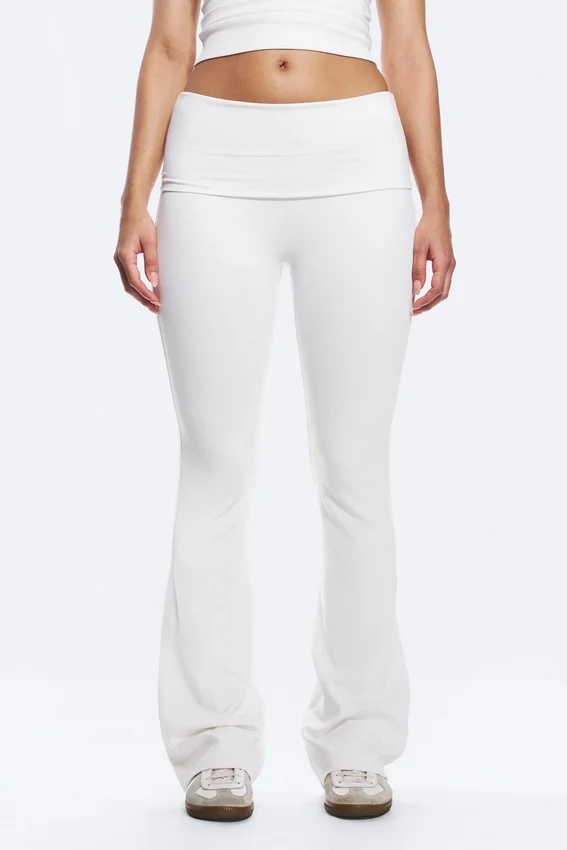 Folded Waist Flared Yoga Tights – White Folded Waist Flared Yoga Tights – White