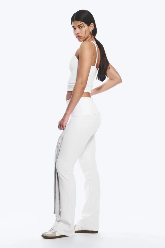 Folded Waist Flared Yoga Tights – White Folded Waist Flared Yoga Tights – White