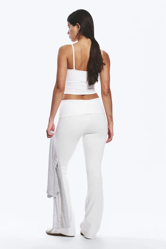 Folded Waist Flared Yoga Tights – White Folded Waist Flared Yoga Tights – White