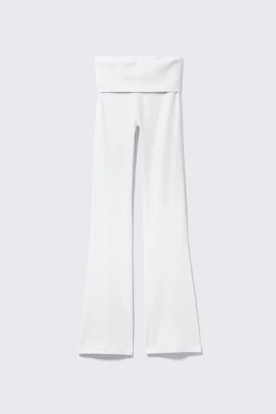Folded Waist Flared Yoga Tights – White Folded Waist Flared Yoga Tights – White