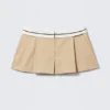 Folded Waist Pleated Mini Skirt – Beige Folded Waist Pleated Mini Skirt – Beige