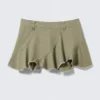 Frayed Asymmetric Mini Twill Skirt – Khaki Green Frayed Asymmetric Mini Twill Skirt – Khaki Green