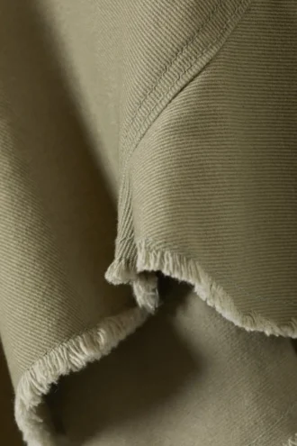 Frayed Asymmetric Mini Twill Skirt – Khaki Green