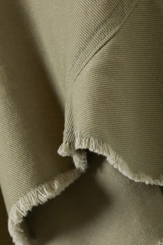 Frayed Asymmetric Mini Twill Skirt – Khaki Green Frayed Asymmetric Mini Twill Skirt – Khaki Green