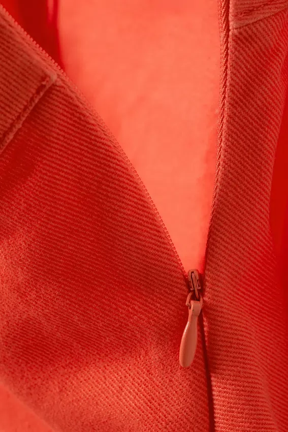 Frayed Asymmetric Mini Twill Skirt – Light Red Frayed Asymmetric Mini Twill Skirt – Light Red