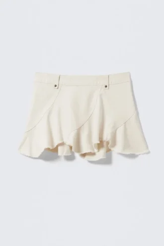 Frayed Asymmetric Mini Twill Skirt – Off-White