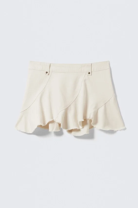 Frayed Asymmetric Mini Twill Skirt – Off-White Frayed Asymmetric Mini Twill Skirt – Off-White