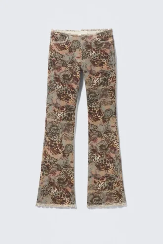 Frayed Low Waist Twill Trousers – Paisley Patterned