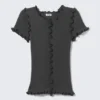 Frill-Edge Ribbed Knitted Top – Dark Grey Frill-Edge Ribbed Knitted Top – Dark Grey