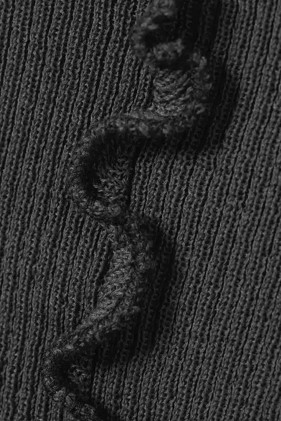 Frill-Edge Ribbed Knitted Top – Dark Grey Frill-Edge Ribbed Knitted Top – Dark Grey