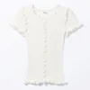 Frill-Edge Ribbed Knitted Top – White Frill-Edge Ribbed Knitted Top – White