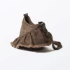 Frilled Cotton Canvas Handbag – Washed Dark Brown Frilled Cotton Canvas Handbag – Washed Dark Brown