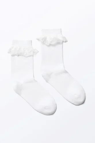 Frilled Lace Socks – White