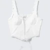 Frilled Lace-Up Corset Top – White Frilled Lace-Up Corset Top – White