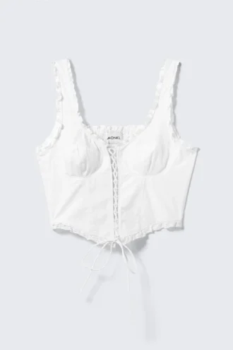 Frilled Lace-Up Corset Top – White