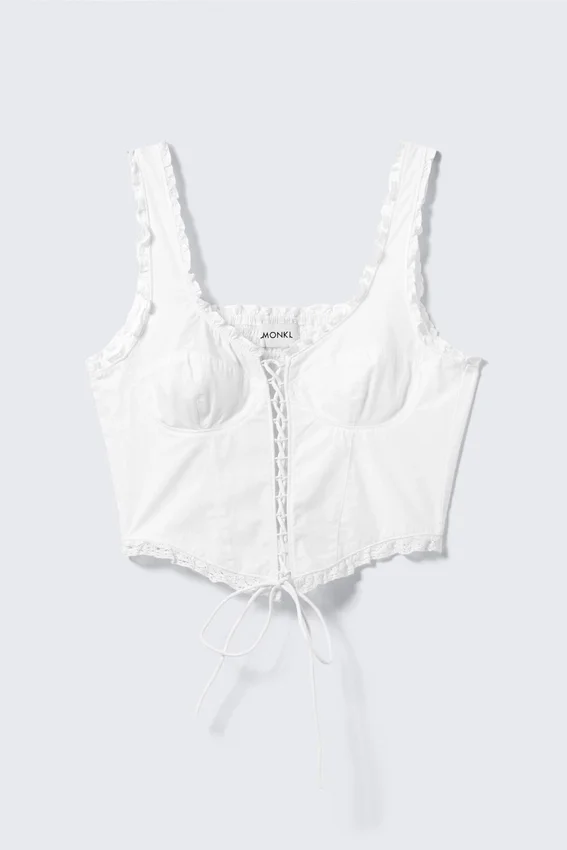 Frilled Lace-Up Corset Top – White Frilled Lace-Up Corset Top – White