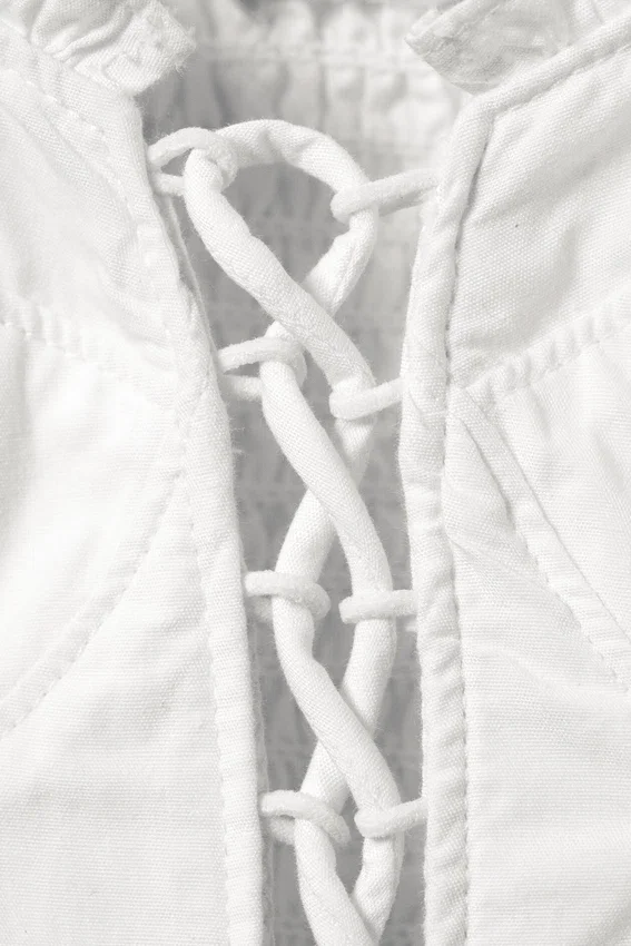 Frilled Lace-Up Corset Top – White Frilled Lace-Up Corset Top – White