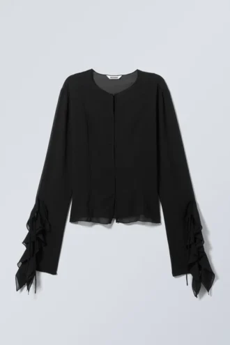 Frilled Long-Sleeved Blouse – Black Frilled Long-Sleeved Blouse – Black