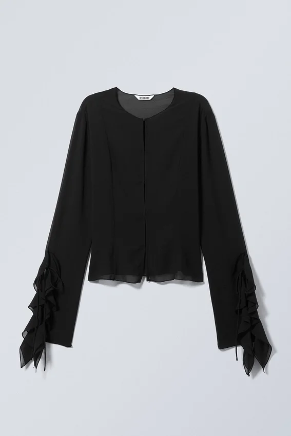 Frilled Long-Sleeved Blouse – Black Frilled Long-Sleeved Blouse – Black