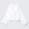 Frilled Long-Sleeved Wrap Blouse – White Frilled Long-Sleeved Wrap Blouse – White