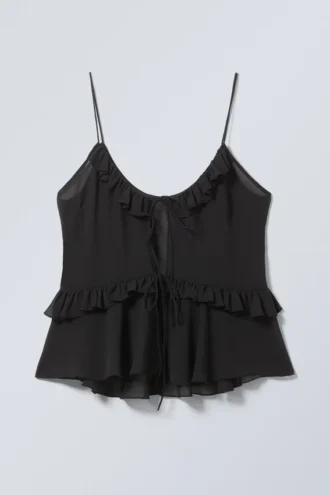Frilled Strap Top – Black