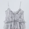 Frilled Strap Top – Dusty Grey – Clouded Marble Frilled Strap Top – Dusty Grey – Clouded Marble