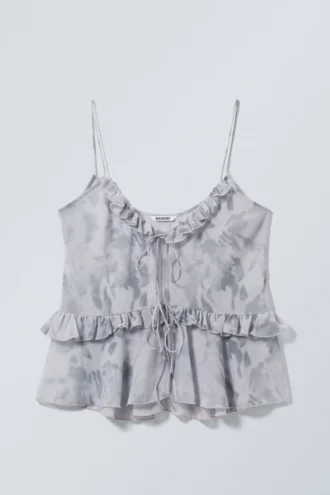 Frilled Strap Top – Dusty Grey – Clouded Marble