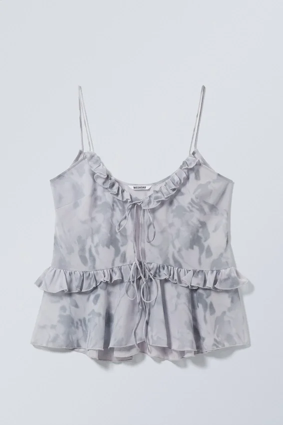 Frilled Strap Top – Dusty Grey – Clouded Marble Frilled Strap Top – Dusty Grey – Clouded Marble