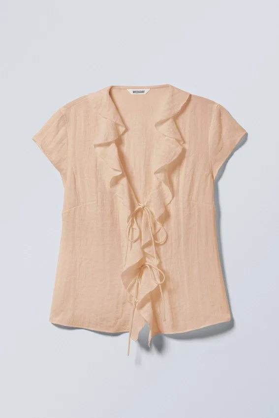 Frilled Tie-Front Top – Beige Frilled Tie-Front Top – Beige