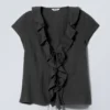 Frilled Tie-Front Top – Dark Grey Frilled Tie-Front Top – Dark Grey