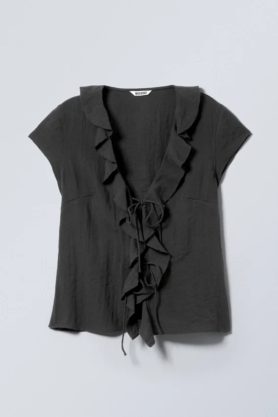 Frilled Tie-Front Top – Dark Grey Frilled Tie-Front Top – Dark Grey