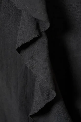 Frilled Tie-Front Top – Dark Grey