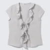 Frilled Tie-Front Top – Light Grey Frilled Tie-Front Top – Light Grey