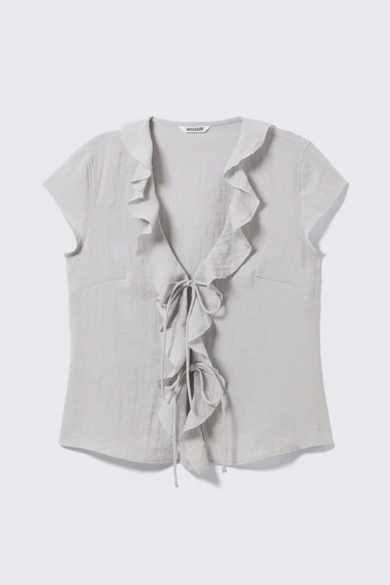 Frilled Tie-Front Top – Light Grey Frilled Tie-Front Top – Light Grey