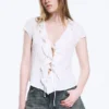 Frilled Tie-Front Top – White Frilled Tie-Front Top – White