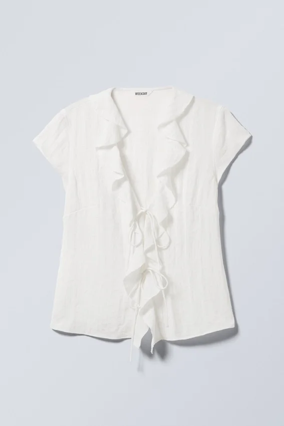 Frilled Tie-Front Top – White Frilled Tie-Front Top – White