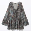 Frilled V-Neck Mini Dress – Leopard-Paisly Pattern Frilled V-Neck Mini Dress – Leopard-Paisly Pattern