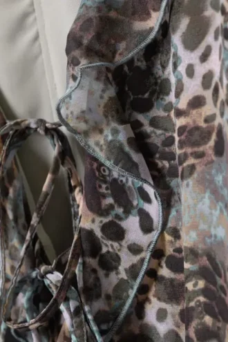 Frilled V-Neck Mini Dress – Leopard-Paisly Pattern