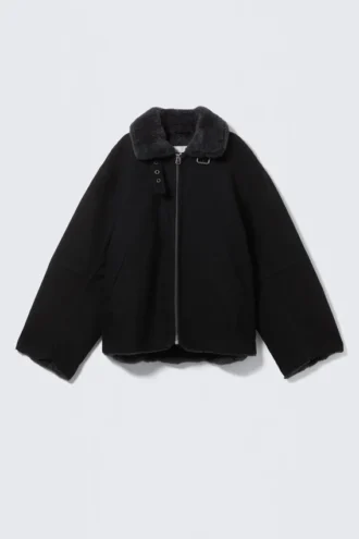 Fur-Lined Canvas Jacket – Black