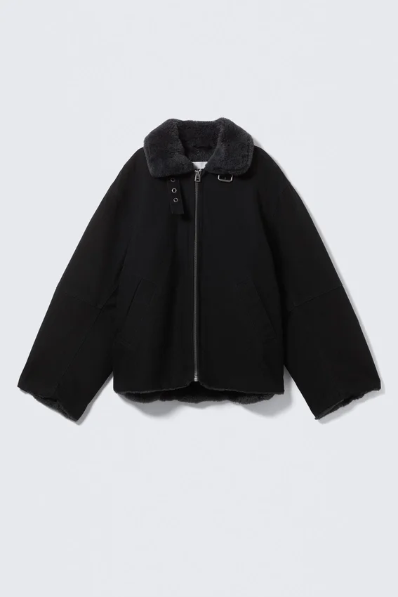 Fur-Lined Canvas Jacket – Black Fur-Lined Canvas Jacket – Black