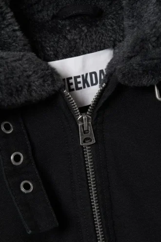 Fur-Lined Canvas Jacket – Black