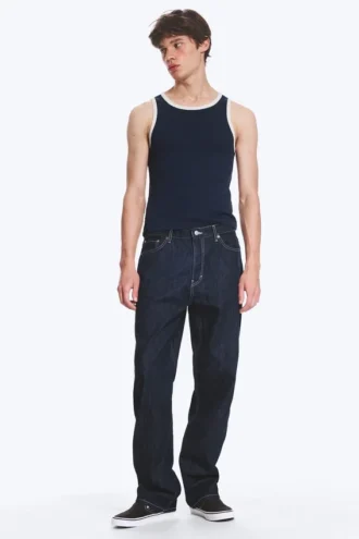 Galaxy Mid Rise Loose Straight Jeans – Blue Rinse – Dark Blue