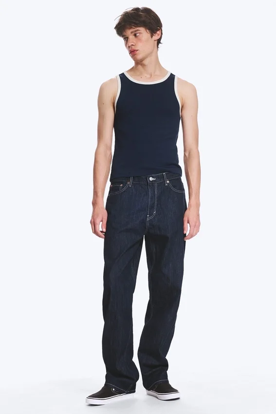 Galaxy Mid Rise Loose Straight Jeans – Blue Rinse – Dark Blue Galaxy Mid Rise Loose Straight Jeans – Blue Rinse – Dark Blue