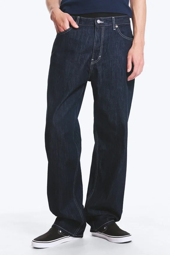 Galaxy Mid Rise Loose Straight Jeans – Blue Rinse – Dark Blue Galaxy Mid Rise Loose Straight Jeans – Blue Rinse – Dark Blue