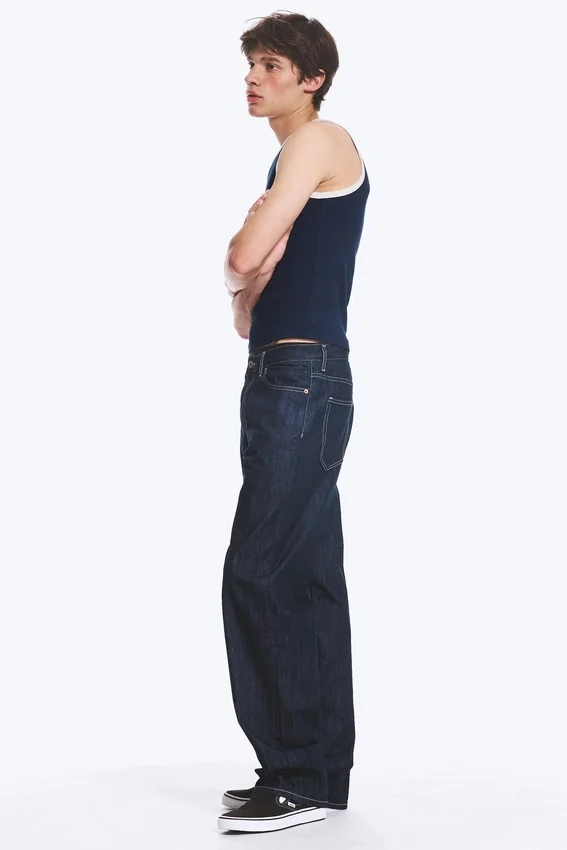 Galaxy Mid Rise Loose Straight Jeans – Blue Rinse – Dark Blue Galaxy Mid Rise Loose Straight Jeans – Blue Rinse – Dark Blue
